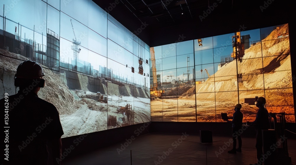 Aufkleber construction workers wearing vr headsets review a large-scale project via immersive digital display.