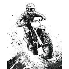 Black and white vector racer riding a motorbike
