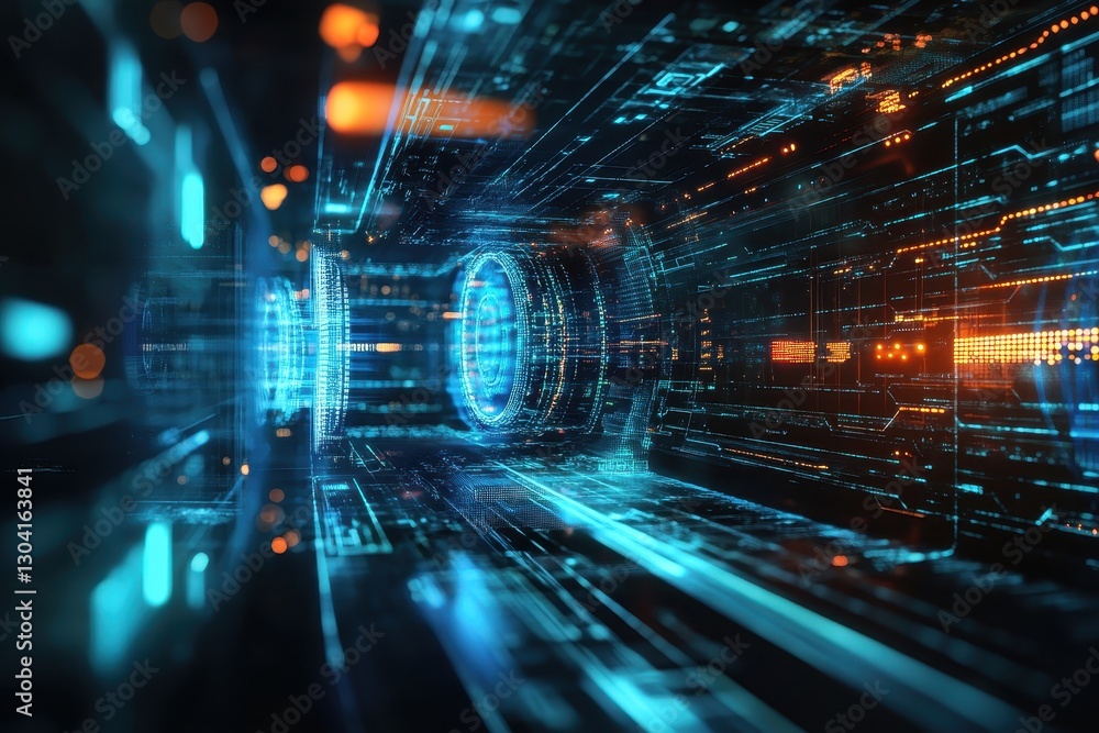 Poster 3d rendering of abstract technology concept with futuristic cyberspace background