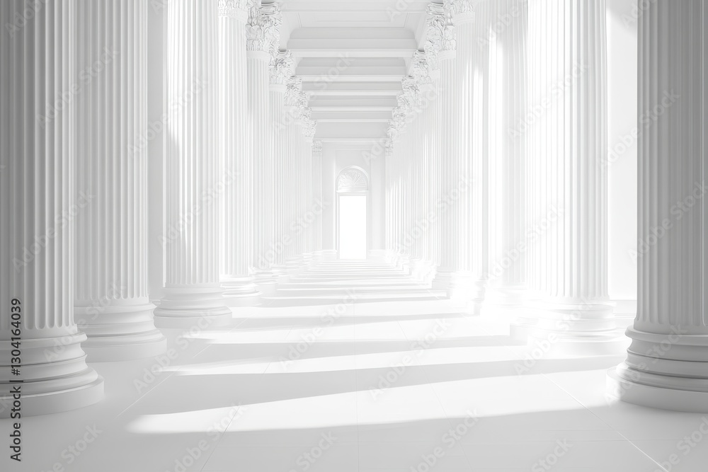 Aufkleber minimalist white corridor with towering pillars in 3d rendering