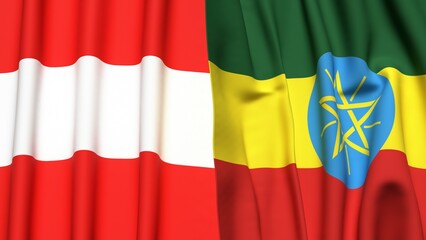 Flags of AUSTRIA and ETHIOPIA with realistic cloth texture
