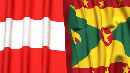 Flags of AUSTRIA and GRENADA with realistic cloth texture