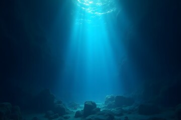 A deep abyss in the ocean floor, glowing with mysterious blue light.