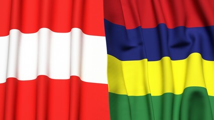 Flags of AUSTRIA and MAURITIUS with realistic cloth texture
