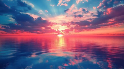 Fototapeta premium Vibrant Sunset over Calm Ocean Pink and Blue Sky