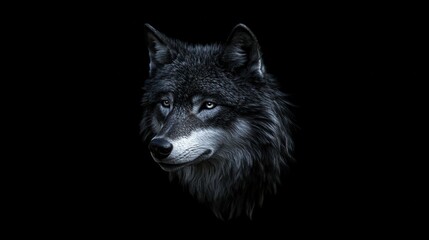 Fototapeta premium Majestic Wolf Portrait Dark Background Gray Fur Wild Animal