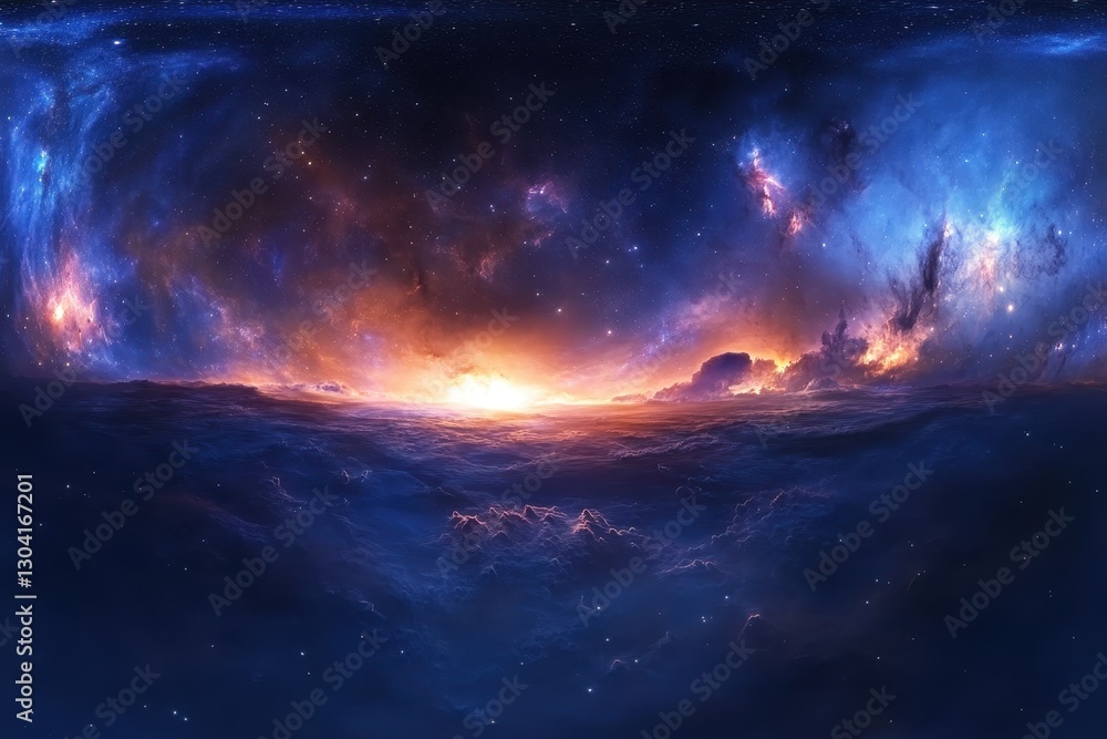 Poster nebula and stars in a space environment map with hdri equirectangular projection, space nebula