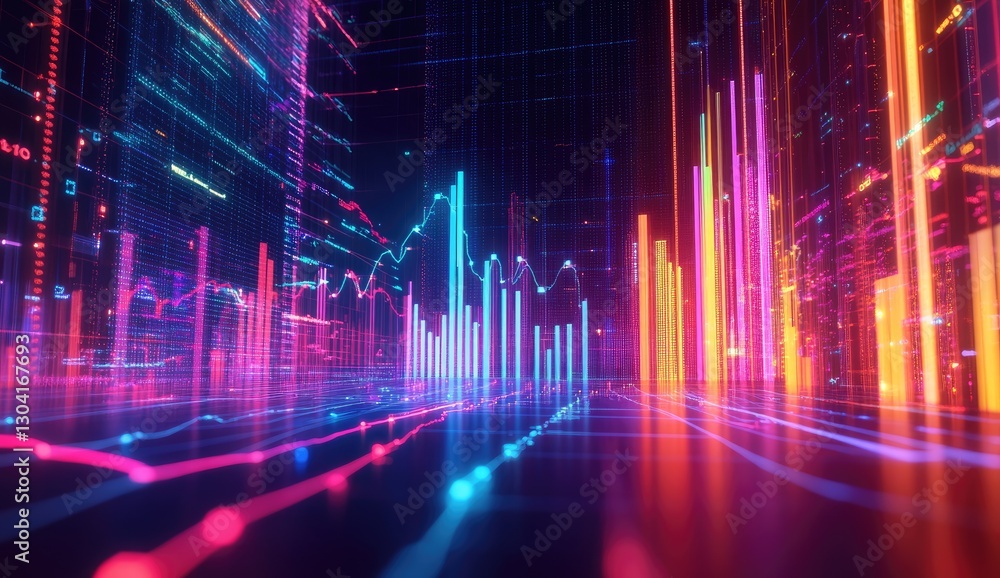 Poster neon city chart data visualization
