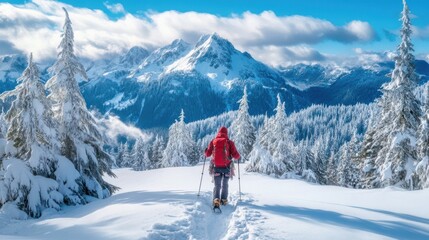 Adventurous Solo Trekking in Snow Covered Mountains Surrounded by Majestic Winter Landscapes