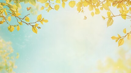 Obraz premium Yellow Autumn Leaves and Blue Sky Background