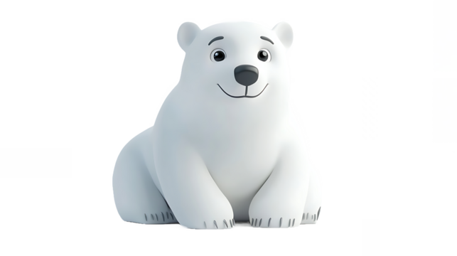 Cute Cartoon Polar Bear with Expressive Eyes and Gentle Smile