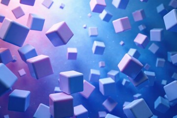 Abstract Floating Cubes in a Dreamlike Atmosphere of Pastel Blue and Purple Hues