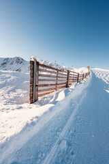 Winter hiking to Chopok in Low Tatras National park is full of beautiful views. Slovakia mountains landscape.