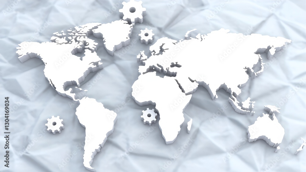 Poster global geographical map with gears digital world infographic abstract design modern viewpoint techno