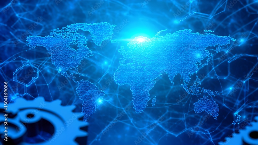 Poster global connectivity enhancement digital world data visualization technology aerial view networking c