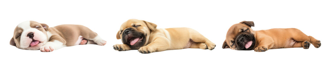 Obraz premium Three adorable puppies resting peacefully, showcasing their playful nature and diverse coloration.