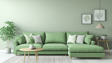 Modern Living Room Design with Sage Green Sectional