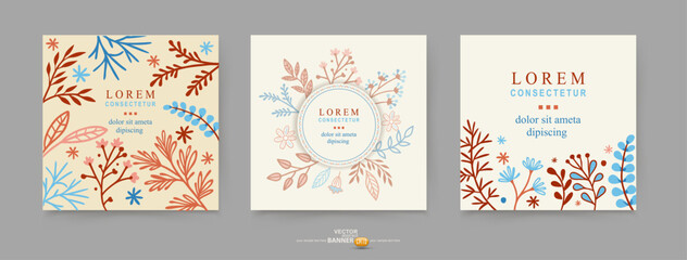 VVector set. Floral vintage background pastel colors. Cute Elements for Easter Cards. Template for design, advertising, postcard, invitation, label, banner.