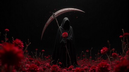 Fototapeta premium Reaper in Red Flowers