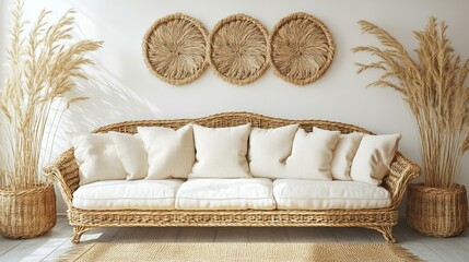 Bohemian Living Room Decor with Rattan Sofa