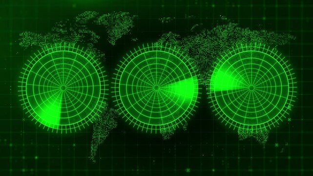 Futuristic Green Radar Interface: Cyber Tech Global Tracking and Analysis