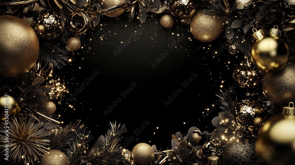 Poster create a luxurious new yearâ€™s design using a color palette of rich gold and black . the central ar
