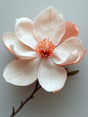 Blooming magnolia flower showing vivid veins and stamen