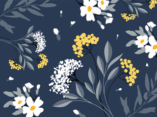 Obraz premium Flowers and leaf's wall art vector background. Foliage line art drawing with abstract shape. Abstract Plant Art design for print, cover, wallpaper, Minimal and natural wall art. Vector illustration.