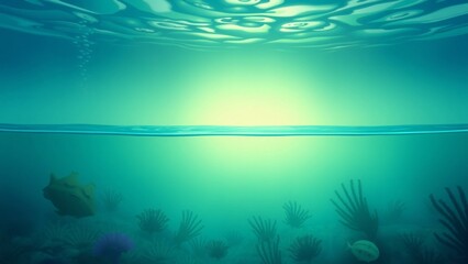 Fototapeta premium Serene Underwater Scene Sunlight Filtering Through Ocean Waters