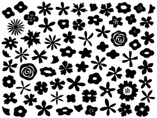 Fototapeta premium 手描き風の色々な花のシルエットイラストセット
