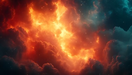 Naklejka premium Fiery Nebula Cosmic clouds ablaze in space