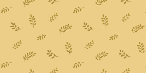 Seamless pattern with leaves, branches, sprigs. Green vintage botanical spring summer cottagecore pattern. Vector background with plants for scrapbooking, textiles.