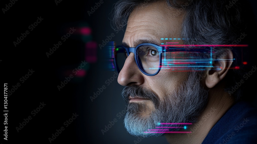 Aufkleber thoughtful man with digital graphical elements in portrait view
