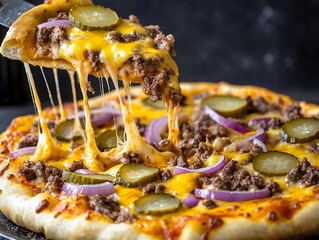 とろけるチーズとジューシーなビーフのチーズバーガーピザ | Cheeseburger Pizza with Melting Cheese and Juicy Beef