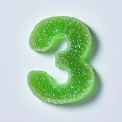 Green  gummy candy 3 number shape covered by sprinkles sugar grain sweet snack