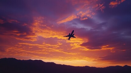 Airplane sunset flight mountains landscape travel