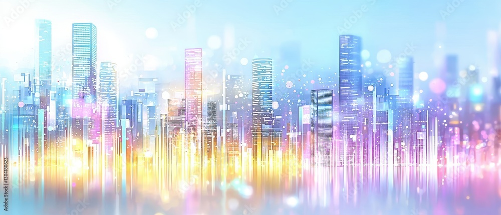 Poster futuristic cityscape with bright lights and advanced technology elements in a data-driven environmen