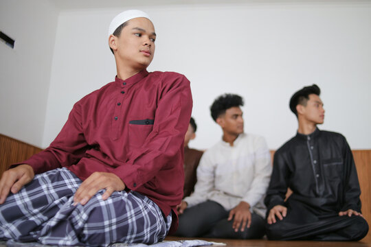 Imam Salah Perform Taslim Finishing Salag Pray At The Mosque