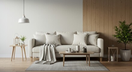 Obraz premium Cozy Minimalist Living Room with a Neutral Palette