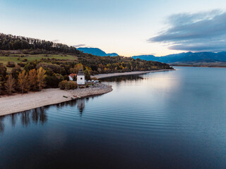 Obraz premium Liptov region with Tatras mountains around. Liptovska mara dam landscape, slovakia.
