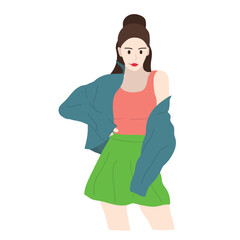 flat character of confident woman. female model wearing a nice casual outfit. expressive character design