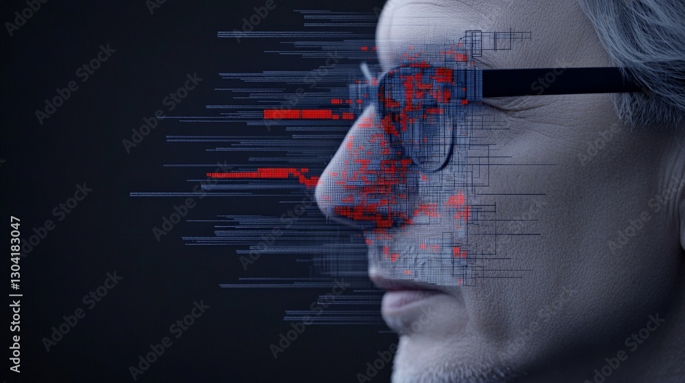 Poster futuristic portrait of a man with data visualization background