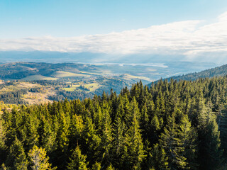 Sunset over Liptov region with Tatras mountains  landscape, Slovakia.