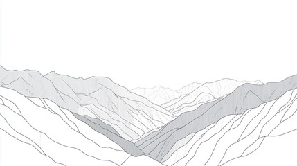 A minimalist outline of a mountain range, with a single line drawn in black on a white background, creating a calming and serene scene with a touch of nature.
