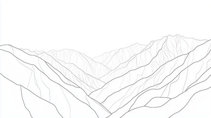 A minimalist outline of a mountain range, with a single line drawn in black on a white background, creating a calming and serene scene with a touch of nature.
