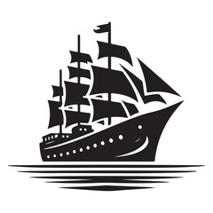 Majestic Sailing Ship Silhouette Vector Art Nautical Maritime Scene