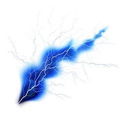 Real blue lightning isolated white and transparent background