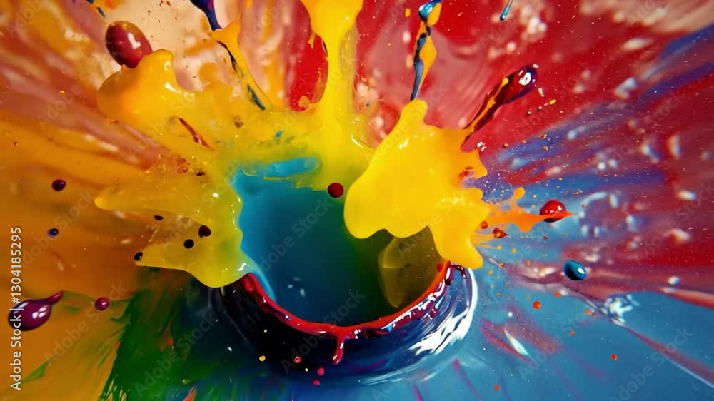 Poster explosive color splash: a vivid and dynamic capture of vibrant paints colliding, creating an explosi