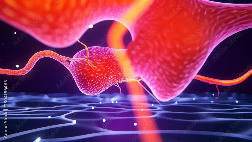 Poster vibrant digital illustration of neurons and synapses showcasing glowing neural connections and compl