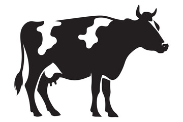 Holstein Cow Silhouette Illustration Black and White Farm Animal Art
